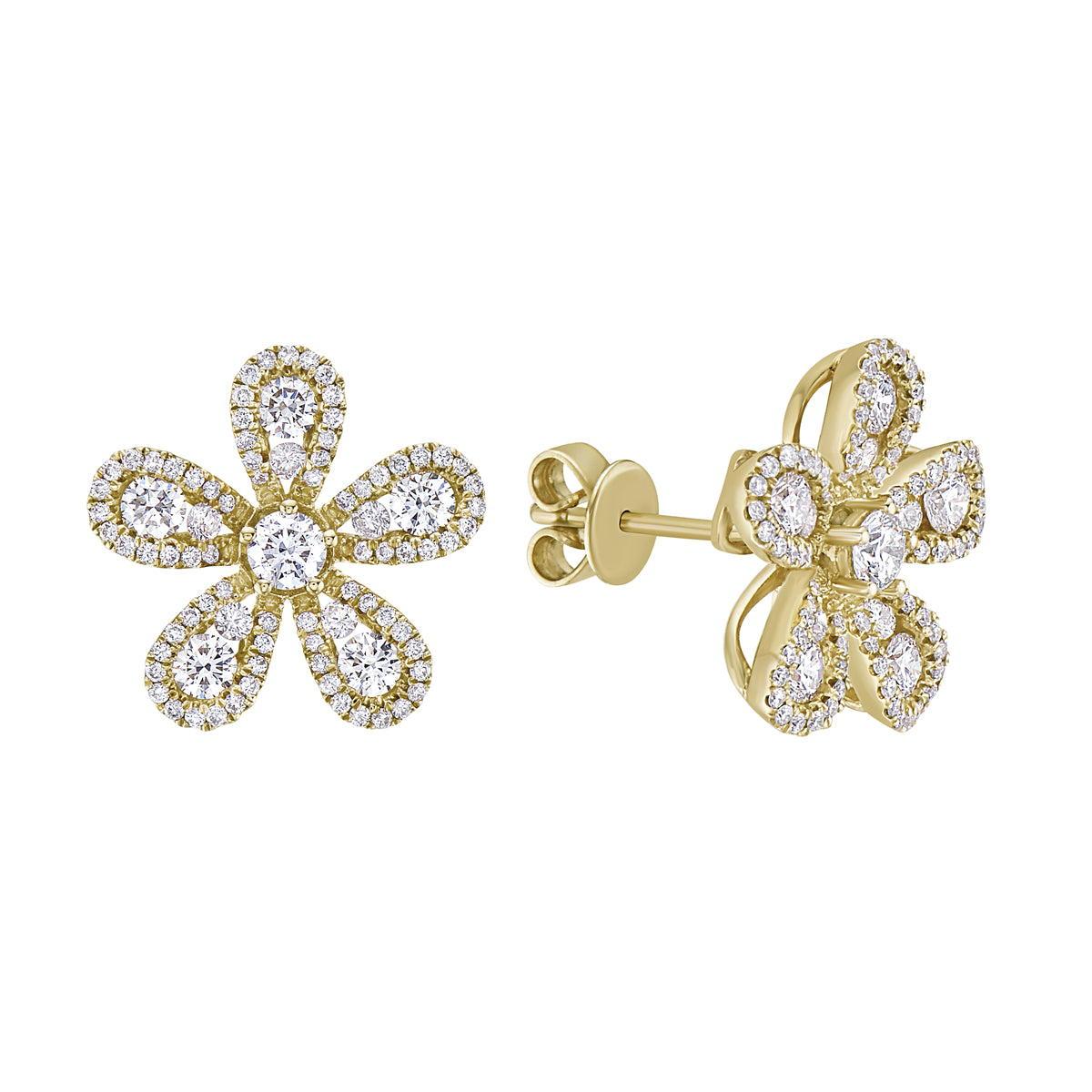 FIVE PETAL STUD EARRINGS 14KT / DIAMOND