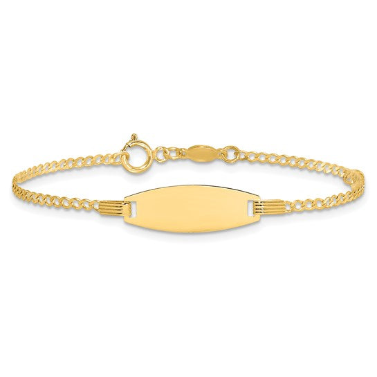 14k Polished Kids ID with Pink Enameled Puff Heart 5.5in Bracelet