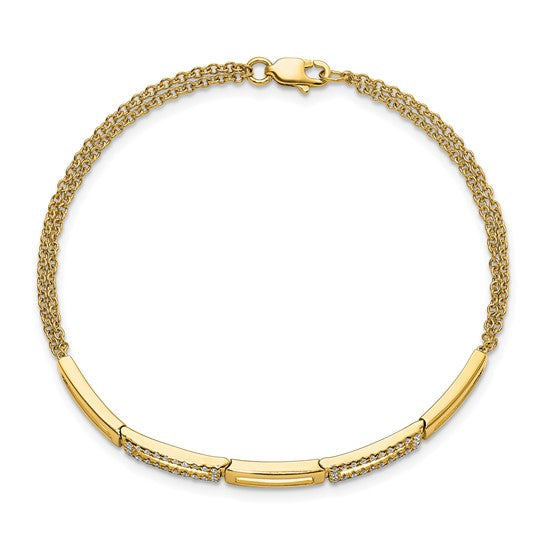 POLISHED RECTANGLE LINK DOUBLE STRAND 7IN BANGLE 14KT / DIAMOND