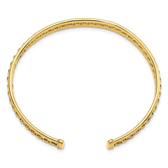 14K Polished and Textured Cuff Bangle