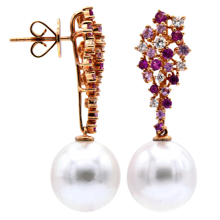 EARRINGS 18KT / DIAMOND / SAPPHIRE / SOUTH SEA PEARL
