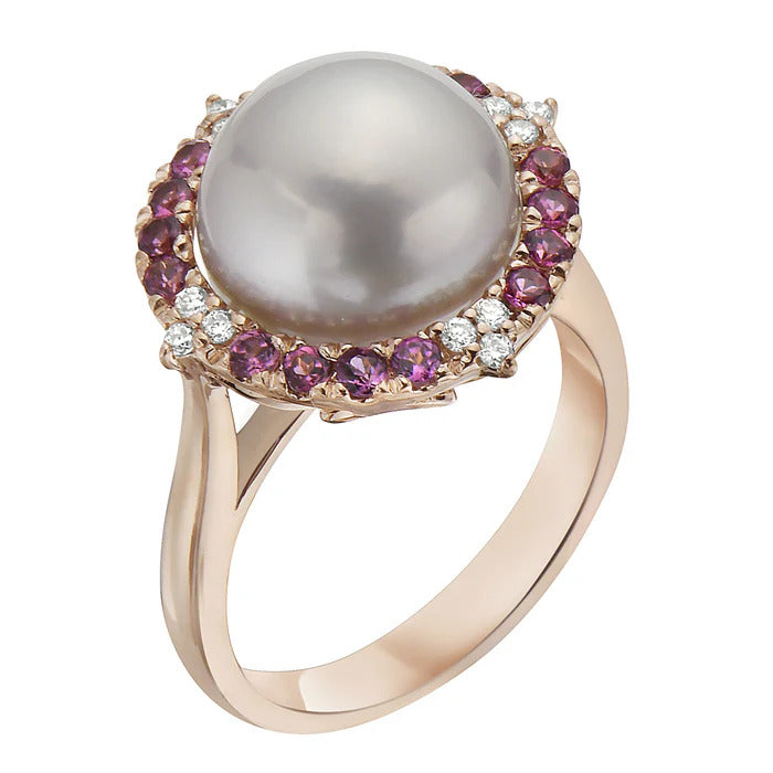 RING 18KT / DIAMOND / FRESHWATER PEARL / PHODOLITE