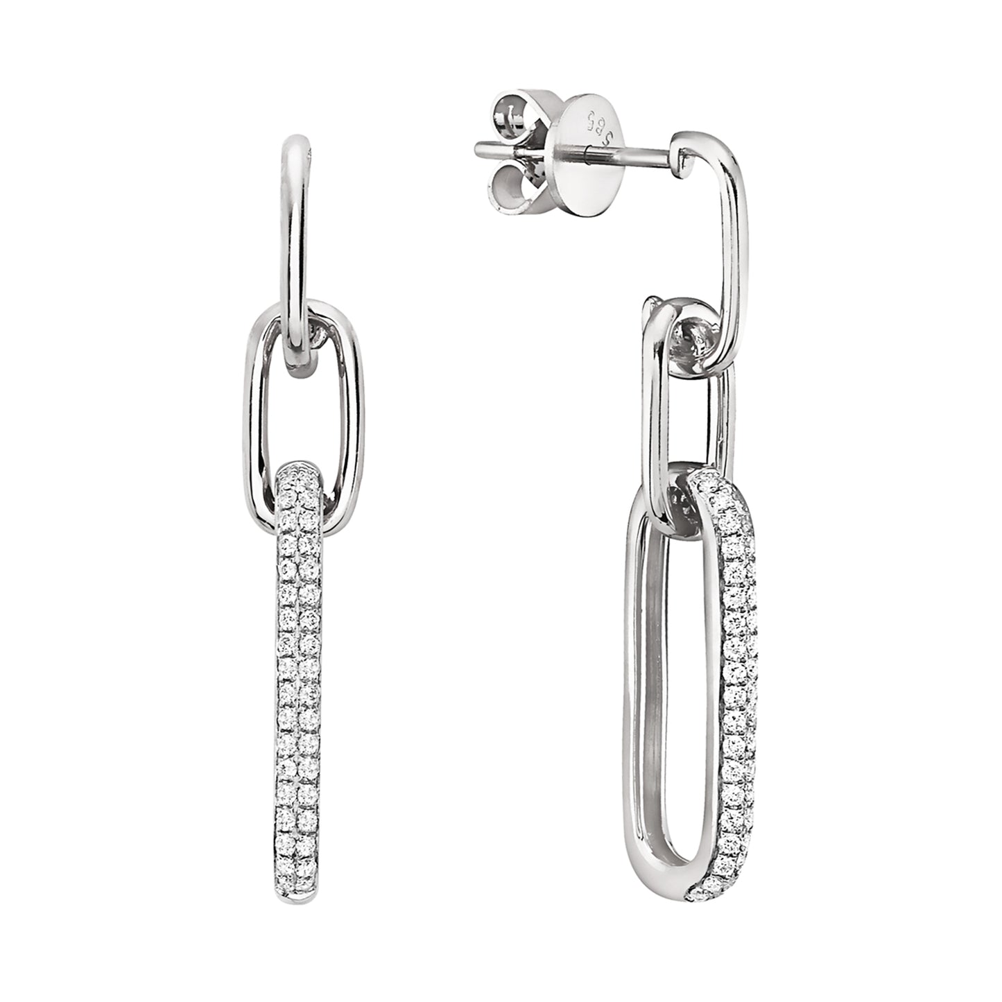 WHITE GOLD DANGLE DIAMOND PAPERCLIP EARRINGS