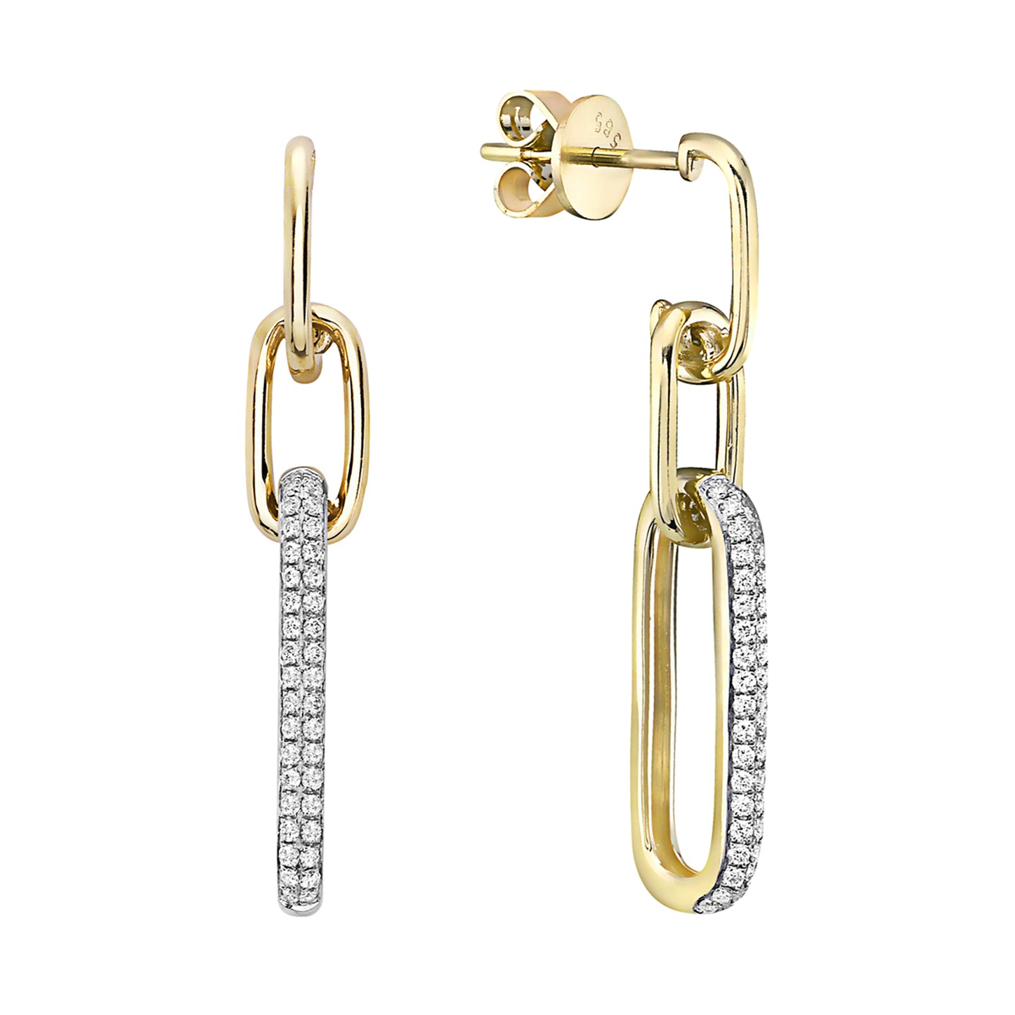 YELLOW GOLD DANGLE DIAMOND PAPERCLIP EARRINGS