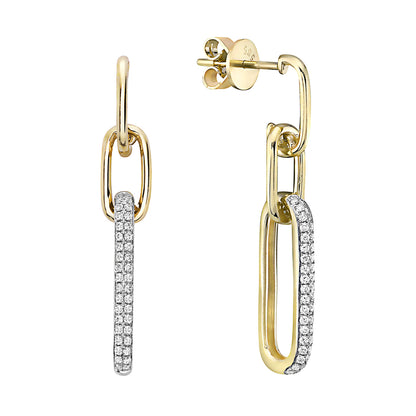 YELLOW GOLD DANGLE DIAMOND PAPERCLIP EARRINGS