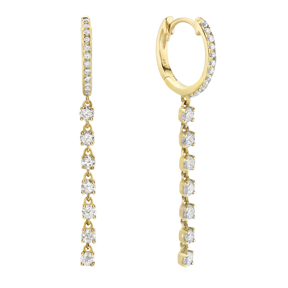 YELLOW GOLD ROUND DIAMOND HOOP DANGLE EARRINGS