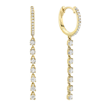 YELLOW GOLD ROUND DIAMOND HOOP DANGLE EARRINGS