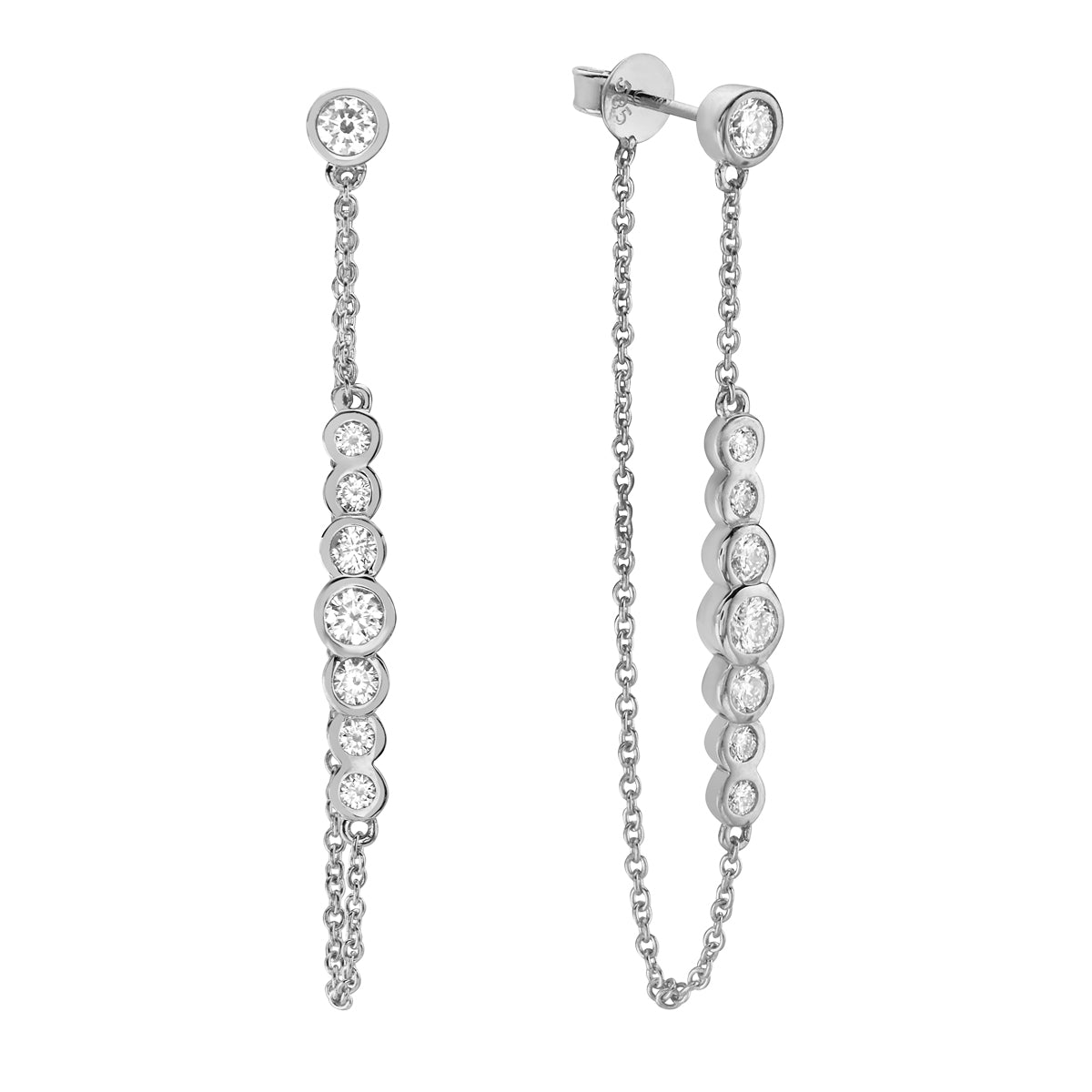 WHITE GOLD BEZEL DROP DANGLE EARRINGS