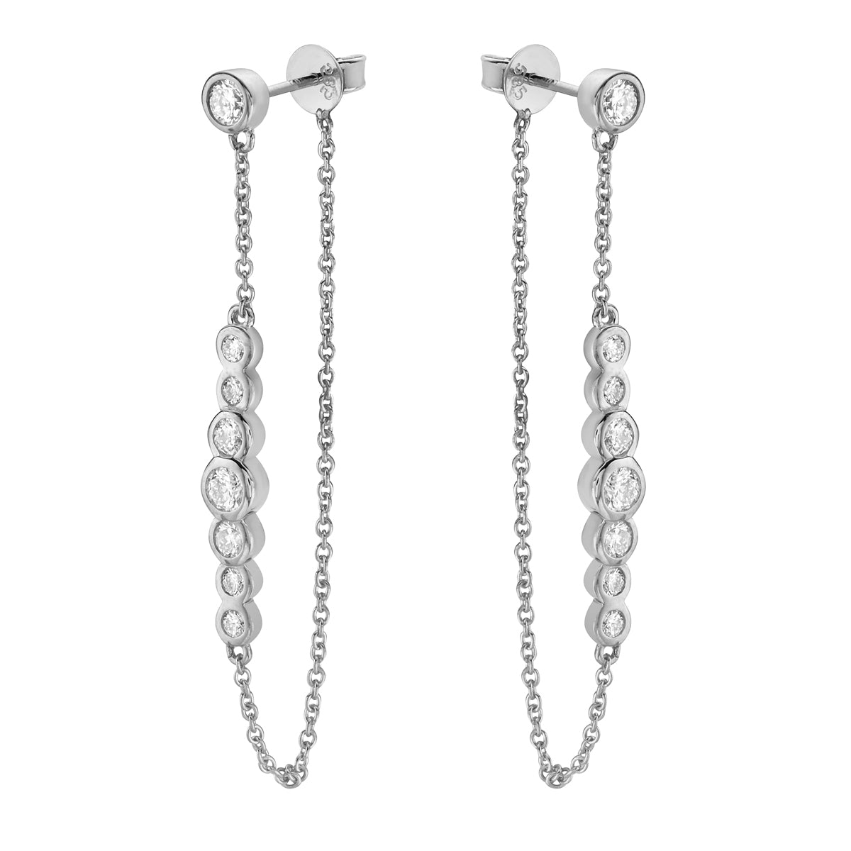 WHITE GOLD BEZEL DROP DANGLE EARRINGS