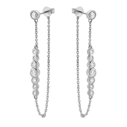 WHITE GOLD BEZEL DROP DANGLE EARRINGS