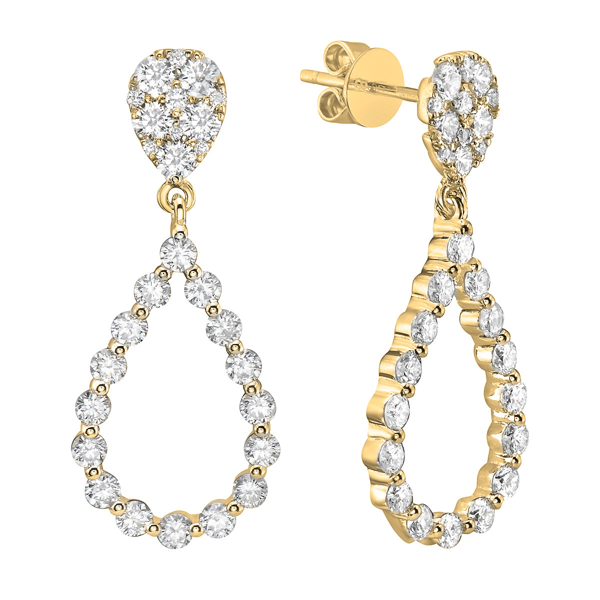 YELLOW GOLD PEAR TEARDROP DIAMOND DROP EARRINGS