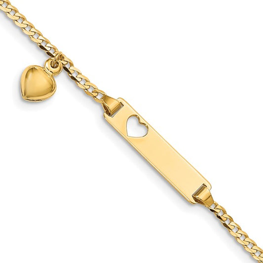 14K Cut-out Heart with Dangling Heart Children's Curb Link ID Bracelet