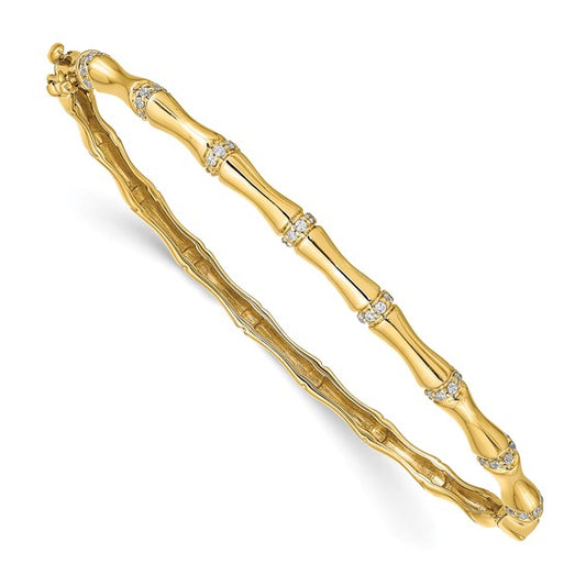 14k Bamboo Design Diamond Hinged Bangle