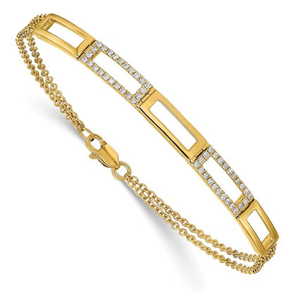 14k Polished Rectangle Link Diamond Double Strand 7in Bracelet