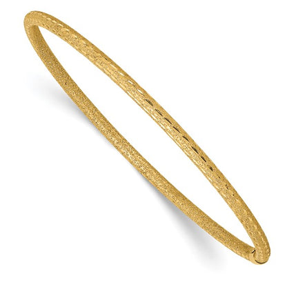 14k 3mm Satin Finish Diamon-cut Tube Slip-on Bangle