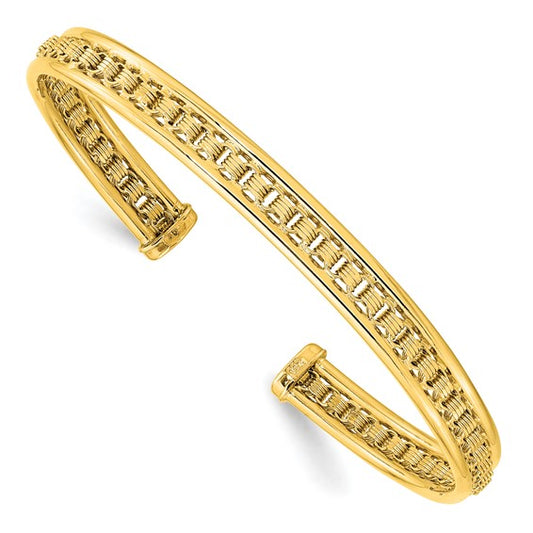 14K Polished and Textured Cuff Bangle