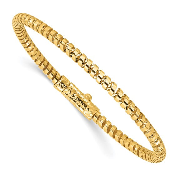 14K Polished and Diamond-cut Fancy Spiral Bangle