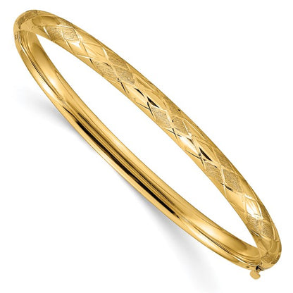 14k 3/16 Diamond-cut Fancy Hinged Bangle Bracelet