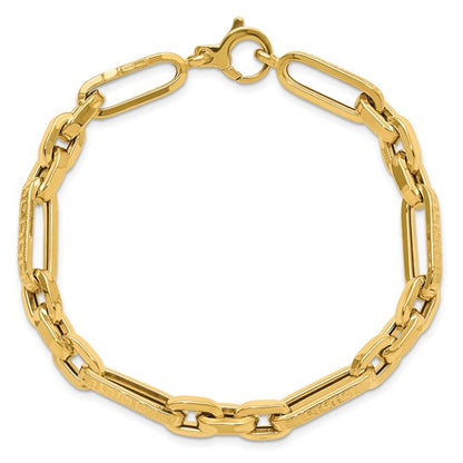 14K Polished and Textured Design Fancy Link Bracelet