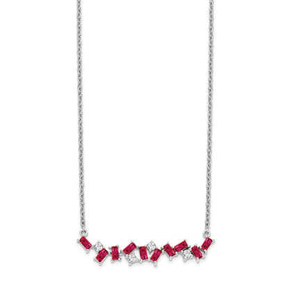 14k White Gold Ruby and Diamond 18 in. Bar Necklace