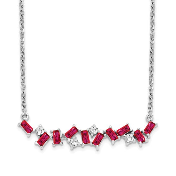 14k White Gold Ruby and Diamond 18 in. Bar Necklace