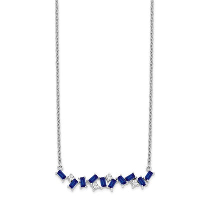 14k White Gold Sapphire and Diamond 18 in. Bar Necklace