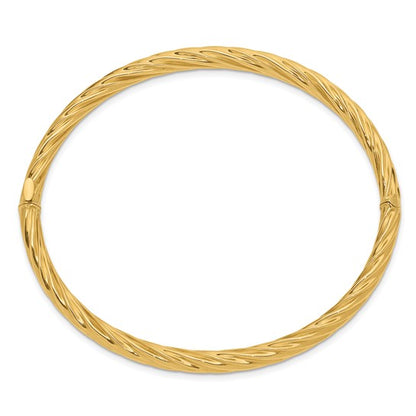 14k 4/16 Fancy Textured Hinged Bangle Bracelet