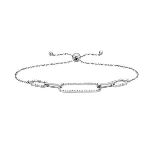 14K WHITE GOLD PAPERCLIP DIAMOND BOLO BRACELET