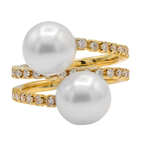 18KY WHITE SOUTH SEA PEARL RING, 9-10MM